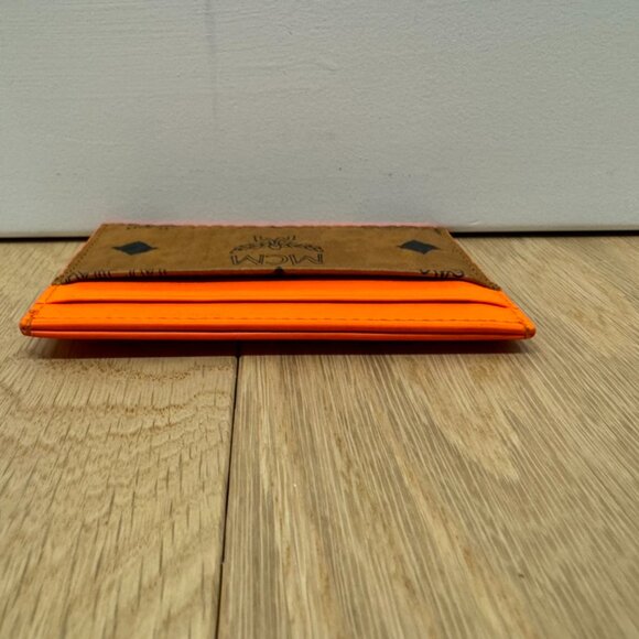 MCM Cognac Safety Orange Visetos Monogram Logo Mini Card Case Wallet - Picture 3 of 8